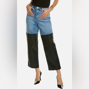 BLANK NYC Denim & Faux Leather Straight Leg Pants